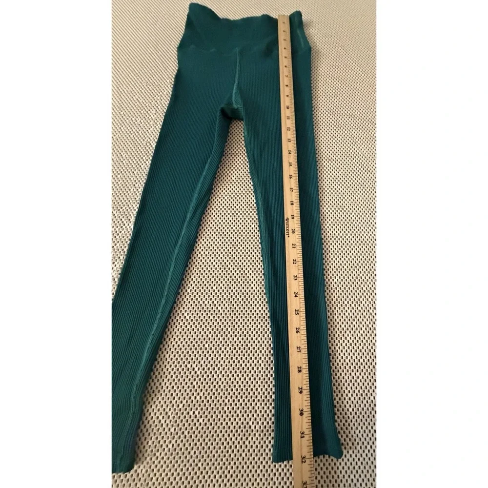 Carbon38 Ribbed Leggings 7/8 Length Sz S Green Athleisure Stretch Ribbed Yoga SM